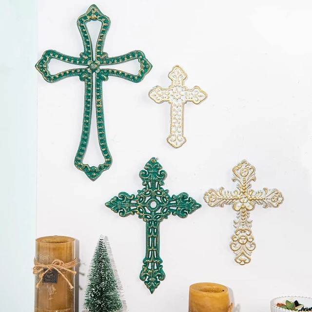 Cast Iron Wall Crosses Set of 4 Metal Hanging Crosses Wall Art Decor Antique Wro