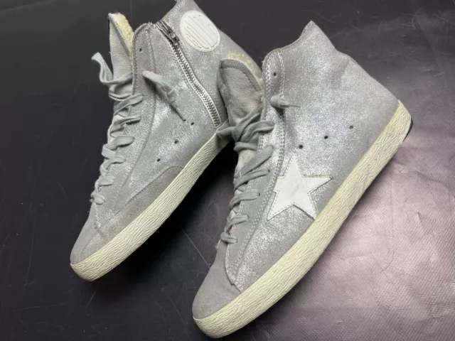 Women's Golden Goose Winter Francy Silver Suede High Top Sneakers - 40