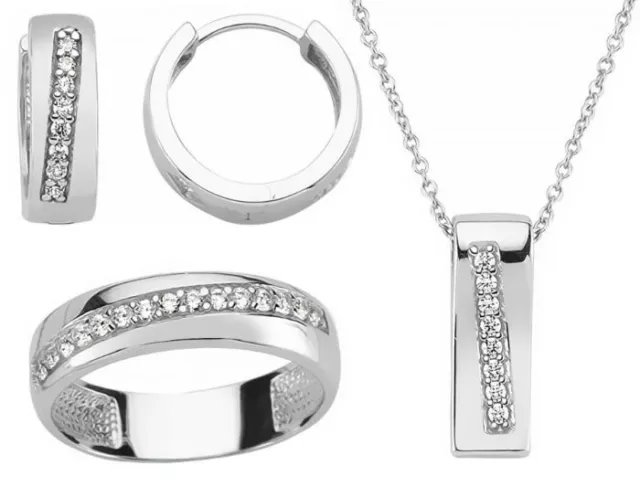 Schmuckset 925 Sterling Silber Zirkonia Schmuck Anhänger Kette Ohrringe Ring