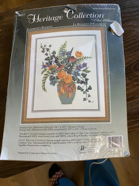 Elsa Williams ELIZABETH'S BOUQUET Crewel Embroidery Kit Michael A LeClair Floral