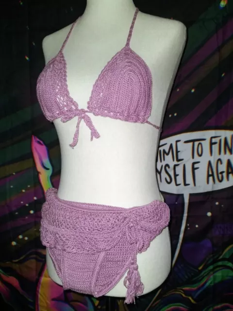 NWOT Anna Kosturova Handmade Purple Cotton Crochet Bikini Set ~ Sz M