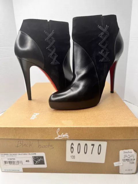 CHRISTIAN LOUBOUTIN BLACK 120 Shiny Calf Leather Suede Booties size ...