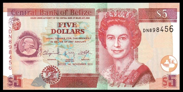 🇧🇿 Belize $ 5 Dollars 2011 P 67 e UNC * QE II ***