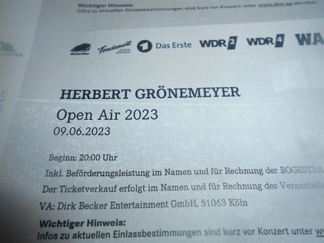4 VIP Tickets Herbert Grönemeyer Open Air 2023 Mein Auto Tribüne Glückauf-Club