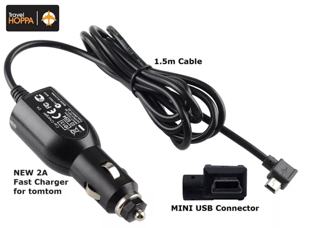 MINI USB 2Amp FAST Car Charger Cable for TomTom GO LIVE START RIDER XL XXL ONE