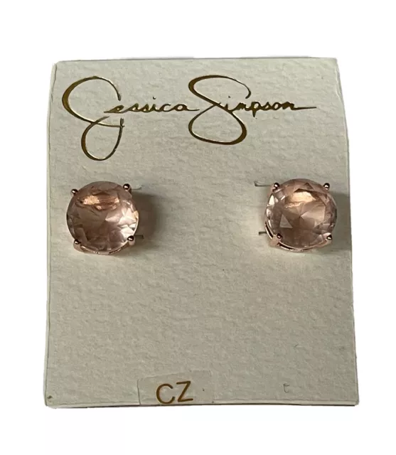 Jessica Simpson Pink Cubic Zirconia Rose Gold Stud Earrings Large Round Stones