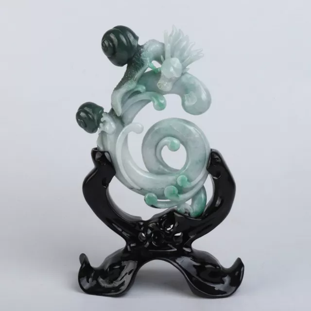 Chinese Exquisite Handmade Snail dragon carving Jadeite Jade Statue
