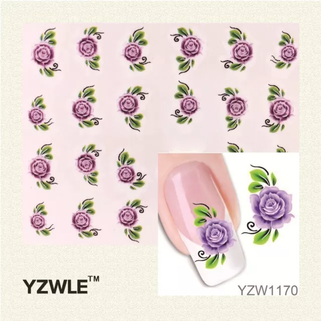 Lila Rose Blume Nail Art Aufkleber Deko Maniküre Wassertransfer