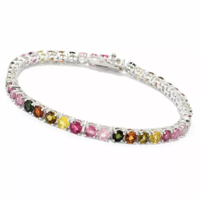 Meher's Jewelry 7.5" 9.68ctw Multi Tourmaline Gemstone Line S Silver Bracelet