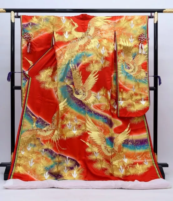 Japanese kimono, UCHIKAKE, Wedding Robe, Embroidery gold thread, L5' 11"..3256