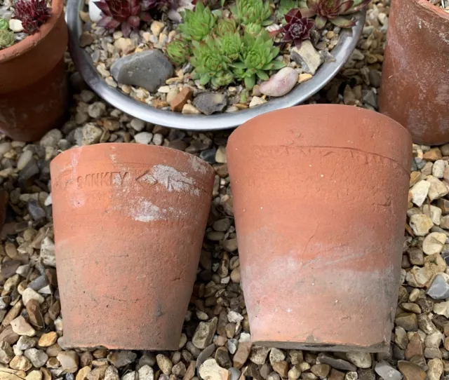 2 Small Sankey Bulwell Vintage Hand Thrown Terracotta Clay Plant Pots 9 & 8.5cm