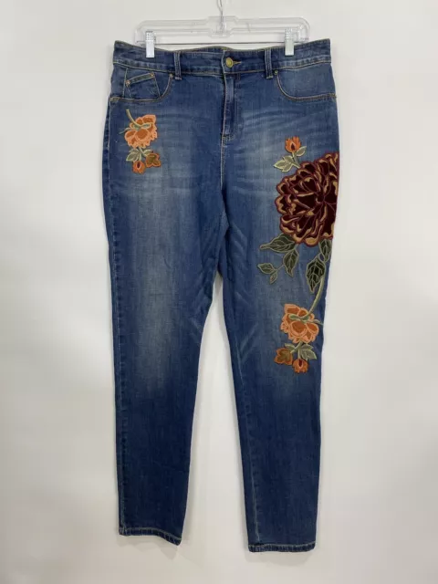Chico's Jeggings Womens Jeans Sz U.S. 12R Blue 35th Anniversary Velvet Applique