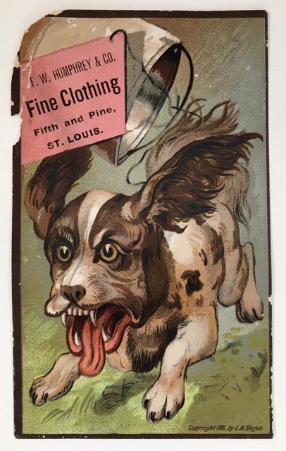 F.W. Humphrey Fine Clothing & Co St. Louis Missouri Victorian Trade Card Mad Dog