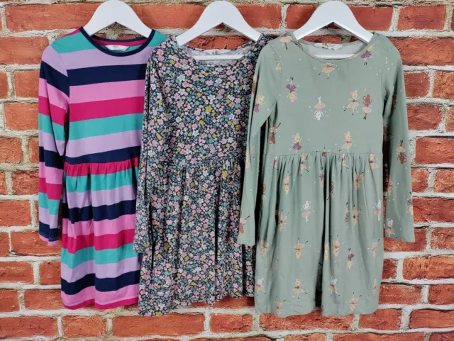 Girl Bundle Age 6-8 Years H&M M&S Long Sleeve Dress Set Flower Mice Stripe 128Cm
