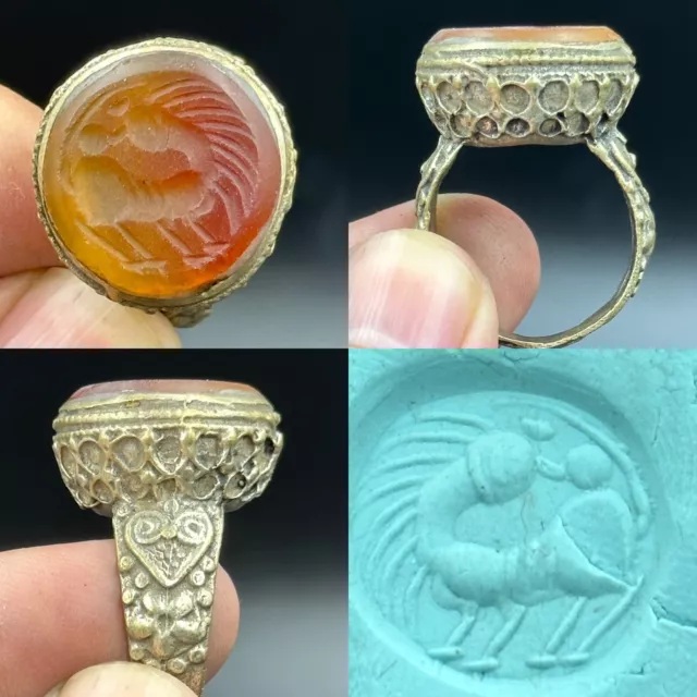 Wonderful Ancient Roman Rare Animal Intaglio Agate Stone Ring