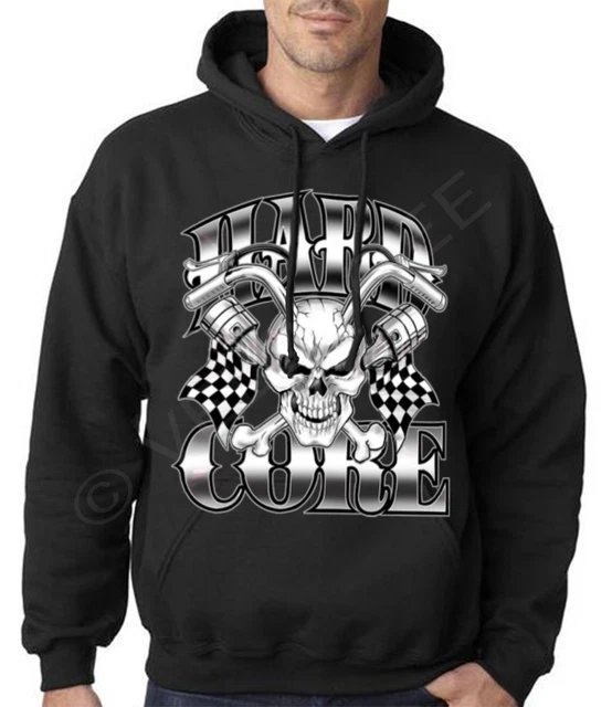 Velocitee Mens Hoodie Hardcore Biker Skull Motorcycle W12391