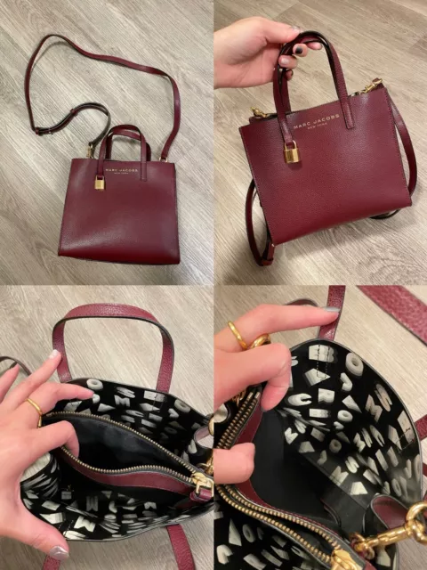 MARC JACOBS Mini Grind Pebble Leather Tote/Crossbody in Burgundy/Syrah