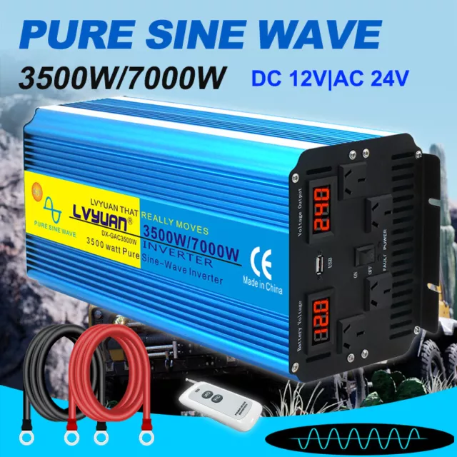 Pure Sine Wave Power Inverter 3500W/7000W 12V-240V Car Caravan Camping