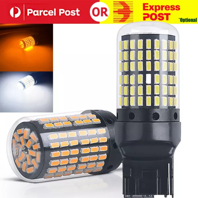 2x 7440 T20 LED 144SMD W21W CANBUS Amber Car Turn Signal Light Reverse Lamp Bulb