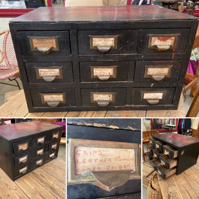 Vintage Wooden Engineers 9 Drawer Wooden Index Filing Cabinet