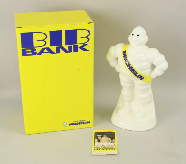 NOS Michelin Tire Man BIB Bibendum Promo Ceramic Coin Bank NIB New in Box w/Tag!