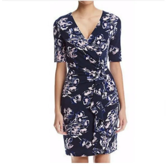 IVANKA TRUMP FLORAL NAVY WRAP DRESS size 6