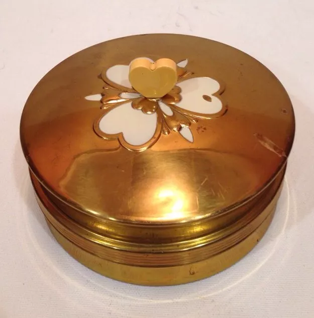 Sugar Nut Bowl With Lid Brass Metal Glass Heart Design 4 3/4" Diameter