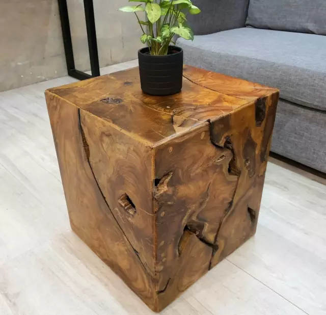 Rustic Side Table Solid Teak Root Wood End Furniture Vintage Square Coffee Stand