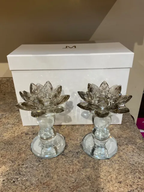 JM Julien MacDonald Lotus Flower Crystal Candle Holders 19cm Boxed Christmas