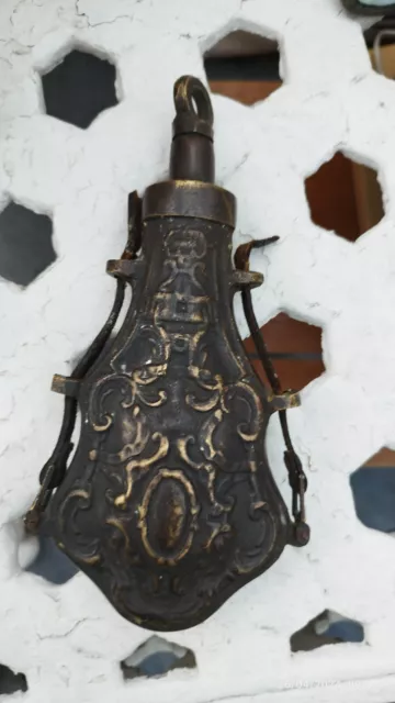 Antique Copper And Brass French Gun Powder Flask