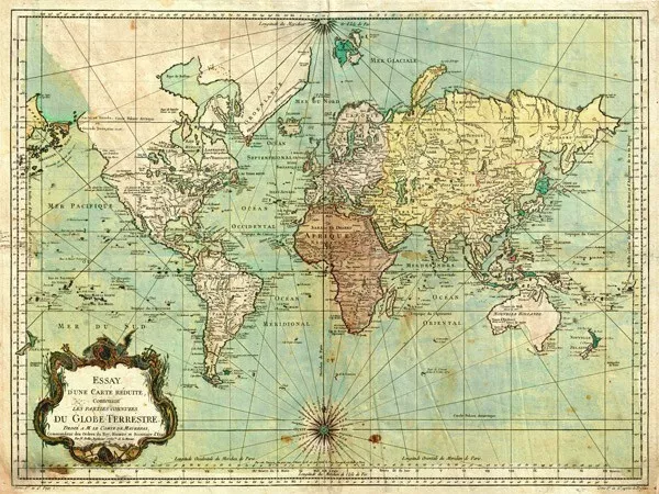 QUADRO MAPPA EMISFERO Mondo 1778 Cartina Geografica Stampa su Mdf
