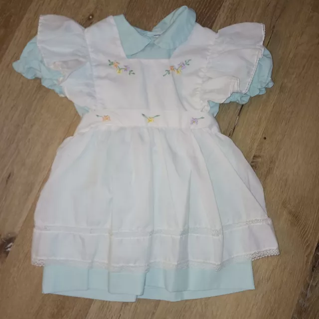Vintage Nanas Pet 2T Baby Girl Party Dress Mint Apron cap sleeve embroidered
