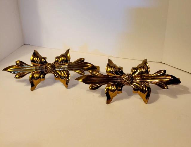 Vintage Pair Heavy Brass Wall Curtain Drape Tieback Holder Bow Art Nouveau Metal 2