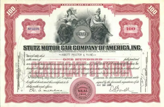 Stutz Motor Car Co. of America, Inc. - Stock Certificate - Automotive Stocks