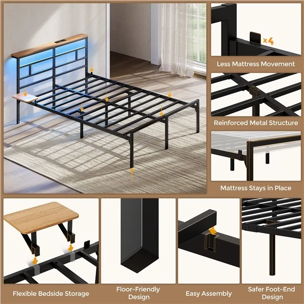 Metallic. Click METAL BED FRAME with LED Headboard and Charging Station £69.99 ...