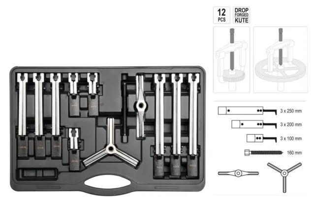 YATO 2/3 Bras Universel Intérieur Pullers Extracteur de Roulement Billes 12Tlg