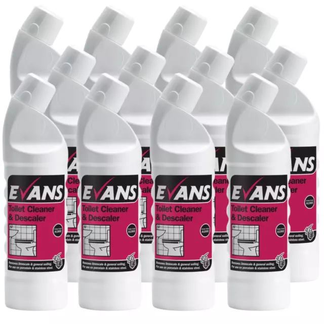 12 x Evans Heavy Duty Thick Strong Toilet Bathroom Cleaner & Descaler 1ltr