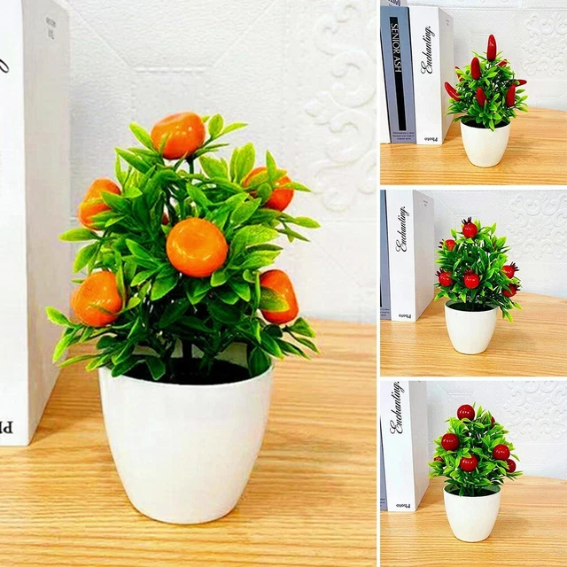 2 Kumquats Artificiels Avec Vigne - Plastique Réaliste - Déco Maison Ou Commerce - Couleur Vive