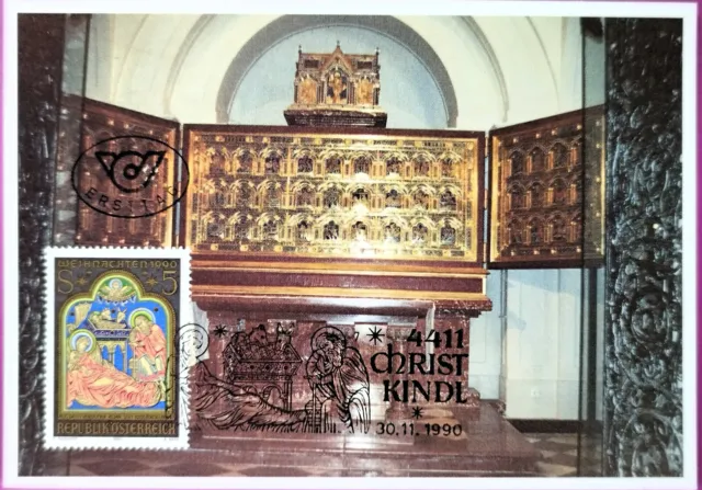 CHRISTKINDL  1990  Christkindlstempel auf Bildpostkarte Verduner Altar