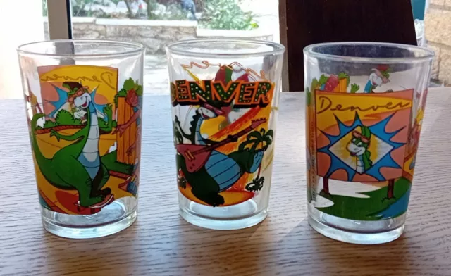 Lot De 3 Denver Le Dernier Dinosaure Verre à Moutarde Amora France 1988 Vintage