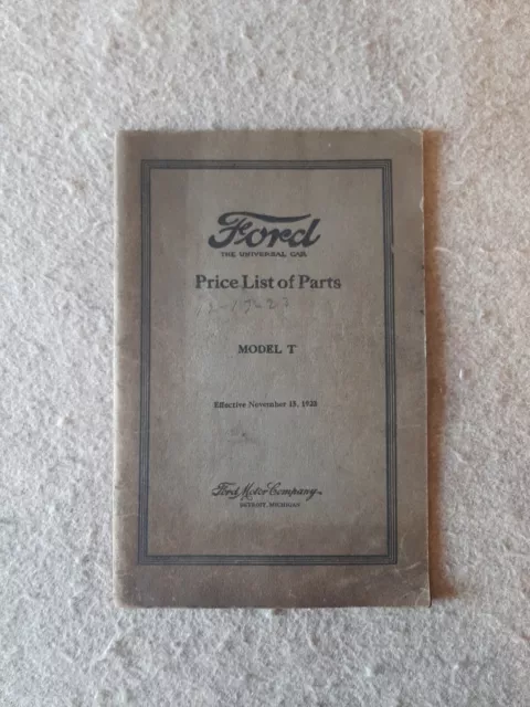 1923 FORD Automobile Price List of Parts Model T Catalog