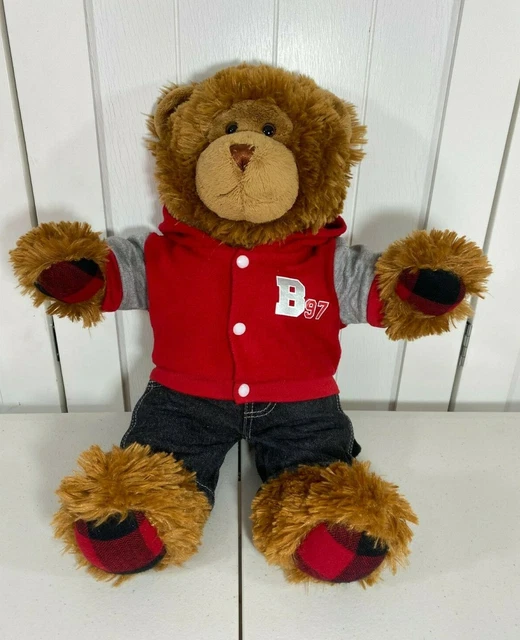 💜 Build A Bear Grizzly Bear w/ Red Jacket Jeans 💜 Red Black Checkered Pattern