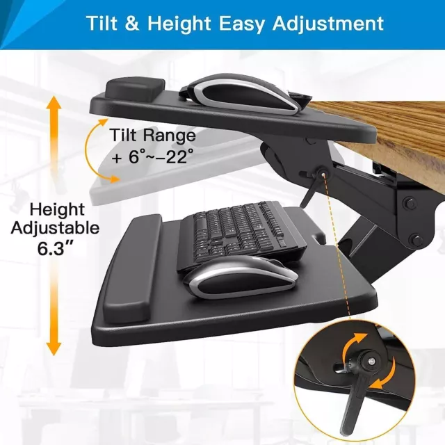 HUANUO Sliding Keyboard & Mouse Tray,25" x 9.8" Adjustable, Black