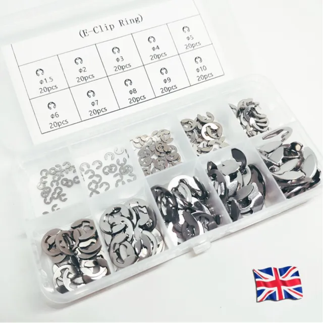 120x Stainless Steel E-Clips External Retaining Washers C-Clip 1.5mm – 10mm +Box