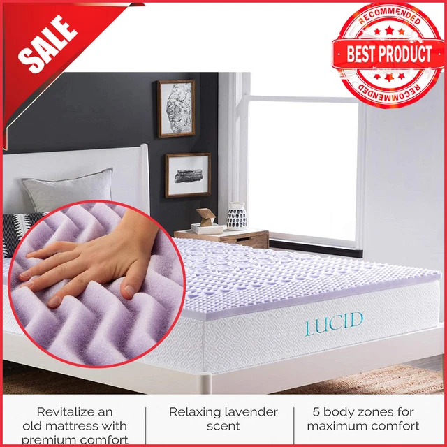 LUCID 2INCH 5ZONE Lavender Plush Memory Foam Mattress Topper Twin