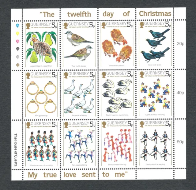 Guernsey 1984 Christmas mini sheet of stamps, MNH. Sg 316-327.