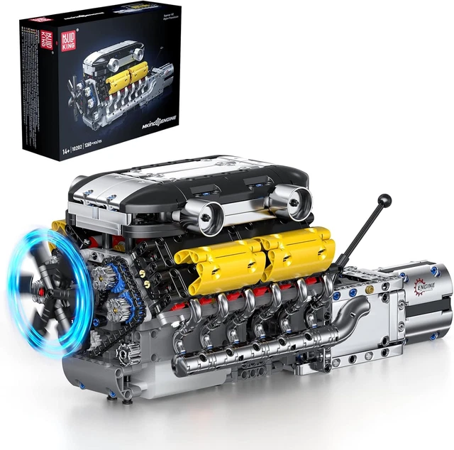 Mould King 10206 Technik Supersportwagen V8 Motor Bausteine, 733 Teile Car Engine Technologie Klemmbausteine Bausatz Modell, Spielzeug/Geschenk/Sammlerstücke für Jungen Mädchen