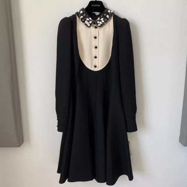 VALENTINO Bib Front Wool & Silk Dress In Black/ Ivory