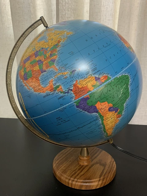 WORLD GLOBE  The George F. Cram Co. Classic Style With Wood Stand 15” LUMINATED