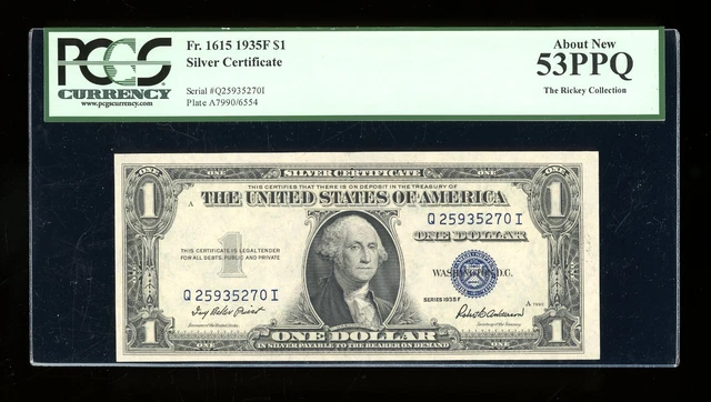 DBR $1 1935-F Silver Fr. 1615 QI Block PCGS 53 PPQ Serial Q25935270I